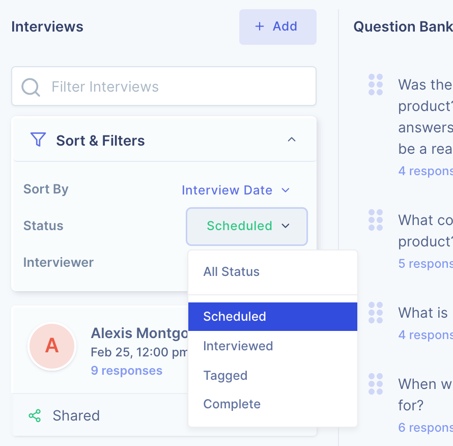 Interview status filter