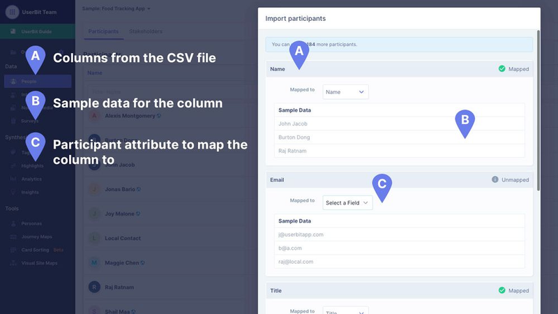 Column mapper for uploaded contacts