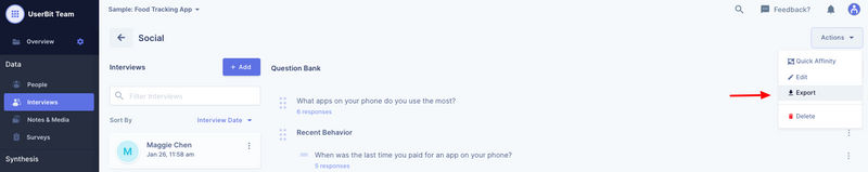 Export interview data out of UserBit project