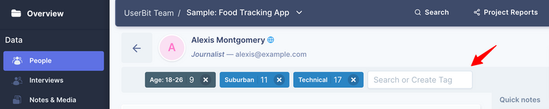 Participant segment tag bar